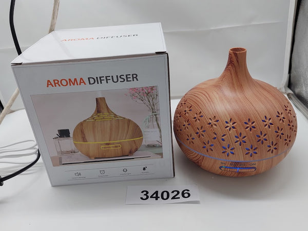 דיפיוזר לשמן 400 מ"ל עגול משנה צבעי תאורה כיסוי דמוי עץ בהיר